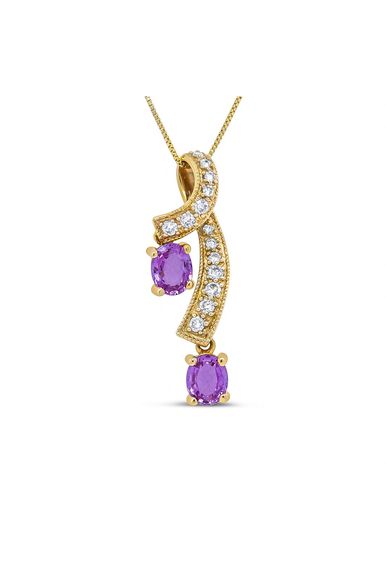 6x4mm Oval Pink Sapphire and 1/5 Cttw Round Diamond Necklace -